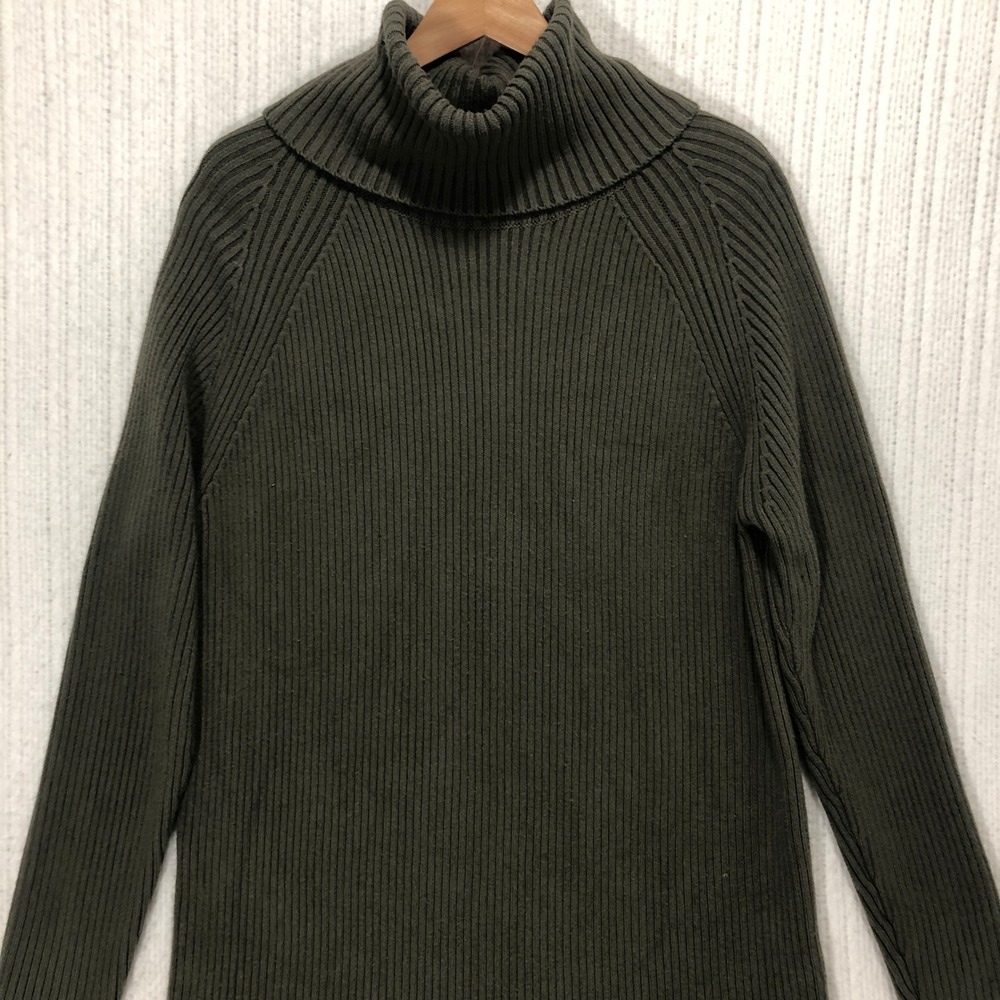 French‎ Connection Olive Green Ribbed Turtleneck Sweater Dress L Raglan Sleeve